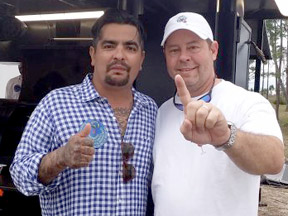 Aaron Sanchez with Dustey Walley with thumbs up and Number 1 Champion